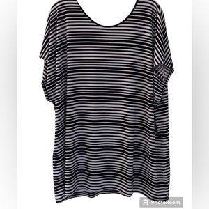 CJ Banks Black & White Stripe Top With Criss Cross Detail In Back Size 2X